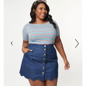 Unique Vintage Blue & Red Striped Top